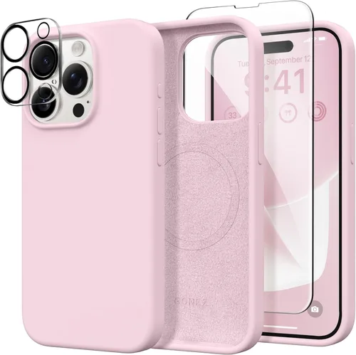 Miniatura 283 de GONEZ Funda de silicona para iPhone 14 Pro Max, compatible con MagSafe, con protector de pantalla + protector de lente de cámara, silicona líquida a