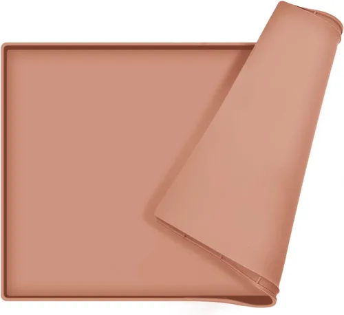Miniatura 20 de Tapete de comida para perros, bandeja de comida impermeable de silicona, mantel individual antideslizante para mascotas, borde elevado de 0.6