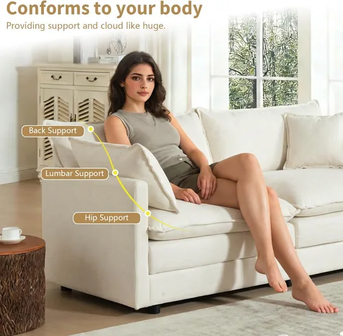 Miniatura 6 de GNIXUU 76" Modular Sectional Sofa, Beige Loveseat Sofa Cloud 2 Seater Couch, Comfy Chenille Love Seats 25" Deep Seat with 2 Pillows for Small Spaces