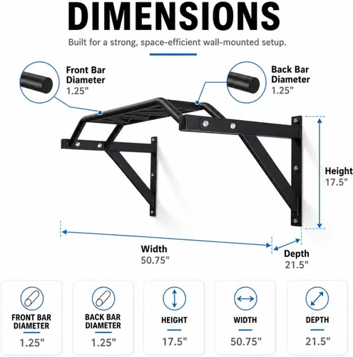 Miniatura 4 de REP Barra de dominadas montada en la pared para gimnasios en casa o garaje, barra recta o arco de agarre múltiple, ideal para kipping pull-ups