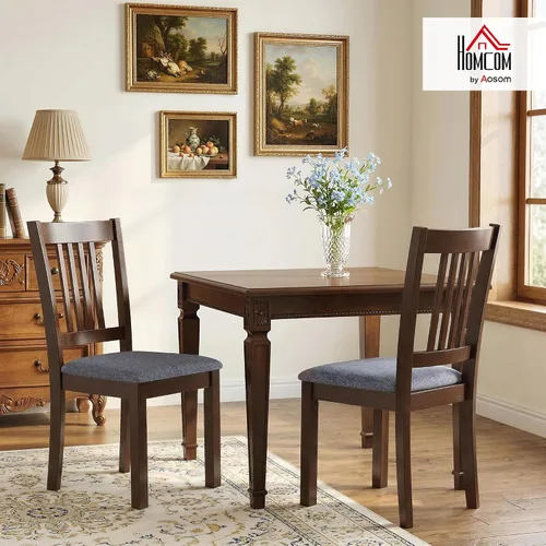 Miniatura 3 de HOMCOM - Juego de 2 sillas de comedor tapizadas con marco de madera de caucho, asiento acolchado y respaldo de listones para sala de estar, comedor