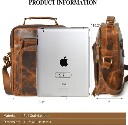 Miniatura 3 de Bolso bandolera pequeño de cuero para hombre, bolso de cuero para hombre, bolso de hombro vintage, bolso cruzado para el trabajo