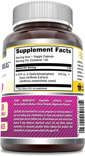 Miniatura 2 de Amazing Formulas Suplemento 5-HTP (hidroxitriptófano), 100 mg por porción, cápsulas vegetarianas, sin OMG, sin gluten, fabricado en Estados Unidos