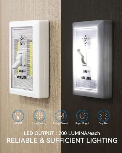 Miniatura 6 de VIBELITE Interruptor de luz nocturna LED, 12 baterías en total incluidas, interruptor LED COB inalámbrico de 200 lúmenes, debajo del gabinete, Blanco