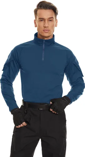 Miniatura 14 de TACVASEN Camisa táctica de manga larga para hombre, con cremallera de 1/4, con bolsillos, para paintball, militar, Airsoft, transpirable