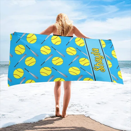 Miniatura 9 de Toalla de playa personalizada con diseño de pelotas de fútbol divertidas con nombre, toallas de piscina de viaje de microfibra personalizadas de 2