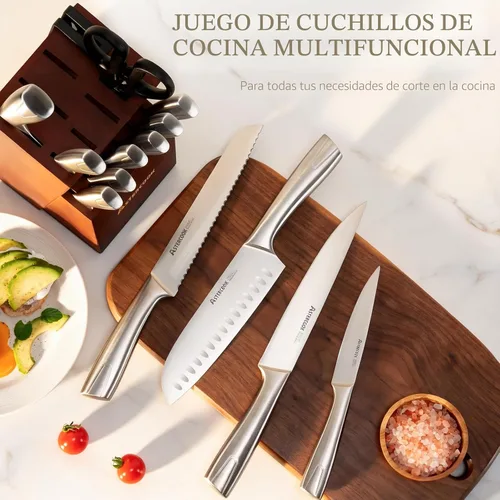 Miniatura 6 de Astercook Juego de Cuchillos, Juego de Cuchillos de Cocina con Bloque y Afilador Full Tang 15 Piezas Cuchillos de Acero Inoxidable Premium Hoja