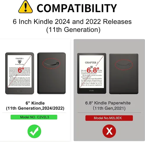 Miniatura 2 de Funda para Kindle básico de 6 pulgadas (11.ª generación), múltiples ángulos, piel sintética, delgada, con función de encendido y apagado automático