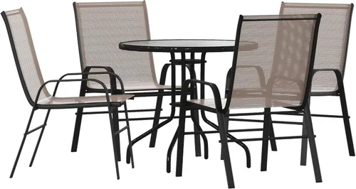 Miniatura 9 de Flash Furniture Brazos - Juego de comedor para patio al aire libre de 3 piezas, 2 sillas apilables flexibles color gris, mesa redonda de vidrio