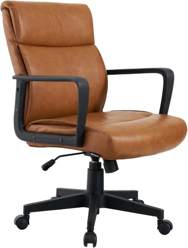 Miniatura 7 de Artswish Silla de oficina de cuero marrón, silla ergonómica de computadora con brazos de ruedas, silla de trabajo ajustable giratoria de 360°