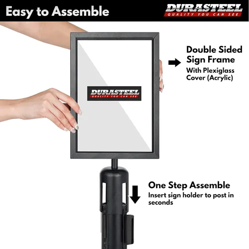 Miniatura 5 de DuraSteel Soporte de Letrero con Poste de Exhibición Vertical - Marco de Doble Cara para 8.5'' x 11'' - Control de Multitudes y Barrera de Cola