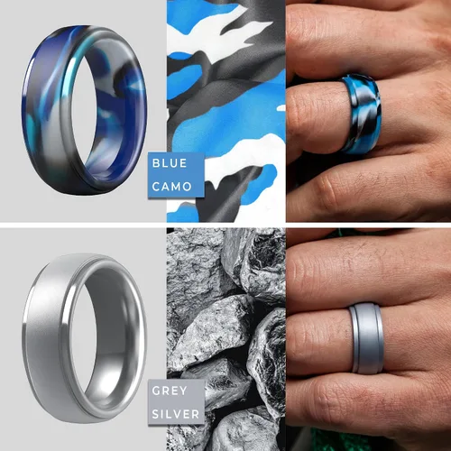 Miniatura 52 de ThunderFit Anillos de boda de silicona para hombre, 0.394 in de ancho y 0.098 in de grosor, paquete múltiple de variedad 1-7