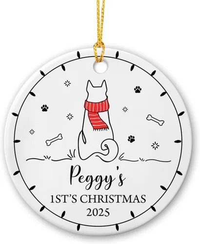 Adorno personalizado de primera Navidad para perro, adorno de cerámica para la primera Navidad del cachorro, decoración de árbol de Navidad, adorno