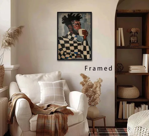 Miniatura 4 de Arte de pared enmarcado en lienzo afroamericano negro y blanco, personas abstractas, pintura, imágenes, decoración de pared, moda, moderno, hombre