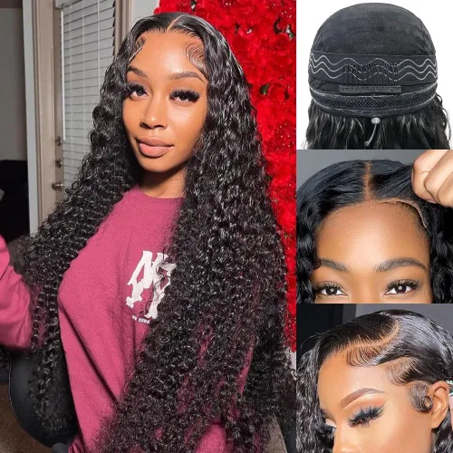 Miniatura 14 de Pelucas de cabello humano ondulado con encaje frontal 360 con correa oculta, nudos blanqueados, sin pegamento, previamente despuntadas, precortadas