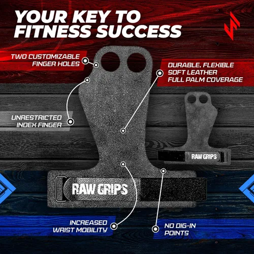 Miniatura 3 de JerkFit Raw Grips 3.0, Agarres de Gimnasia de Cuero de 2 Dedos - Agarres para Dominadas para Protección de Manos en Entrenamiento Cruzado - Agarres