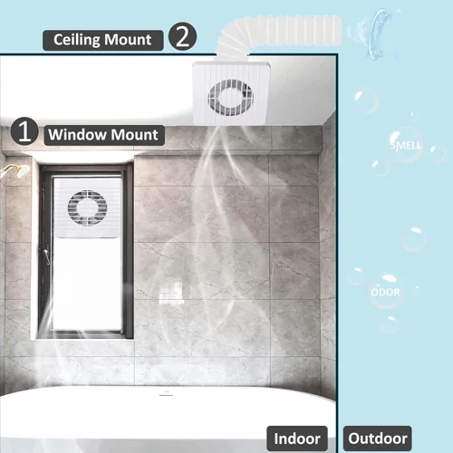 Miniatura 4 de Extractor de pared de 4 pulgadas IPX4 55CFM, extractor de ventana de rejillas, control antireflujo, para inodoro, oficina, cocina, baño Rejillas