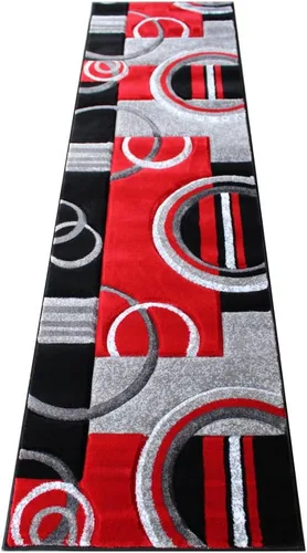 Masada Rugs, Sophia Collection - Alfombra de área tallada a mano, moderna, contemporánea, rojo, gris, blanco, negro (2 pies x 7 pies 3 pulgadas)
