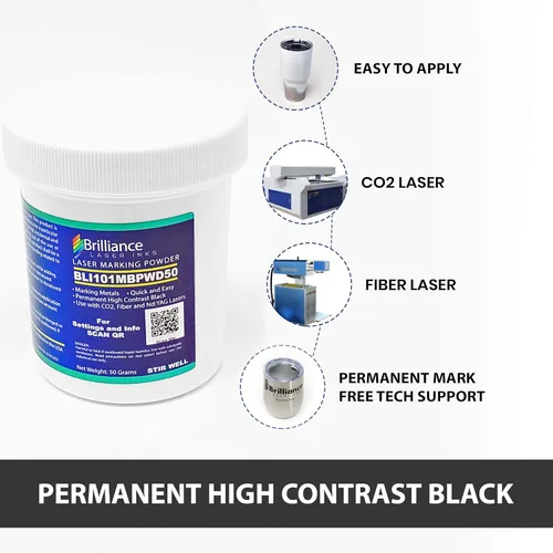 Miniatura 3 de Brilliance Laser Inks Polvo de marcado de metal negro de 1.76 oz con cepillo de espuma Accesorios de grabado láser de alto contraste permanente