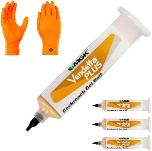 Vendetta Plus - Cebo para cucarachas, contiene IGR, el mejor asesino de cucarachas para infestación | Guantes USA Supply prémium | Tarjeta de