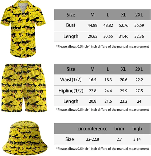 Miniatura 7 de ifamawlea Conjunto de 2 piezas para hombre, camisa hawaiana, pantalones cortos, camisa con botones y pantalones cortos con sombreros de pescador