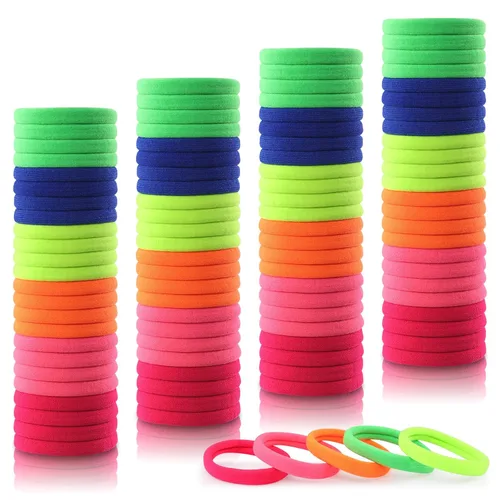 Sublaga - 100 ligas fluorescentes para el cabello de 2 pulgadas para mujeres y niñas, bandas fluorescentes gruesas sin costuras, lazos elásticos
