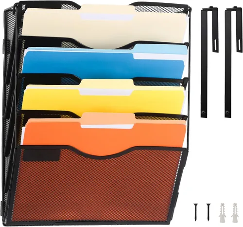 Miniatura 62 de EASEPRES Organizador de archivos de malla de 3 bolsillos para colgar en la pared, carpeta de papel para correo montada en la pared, organizador