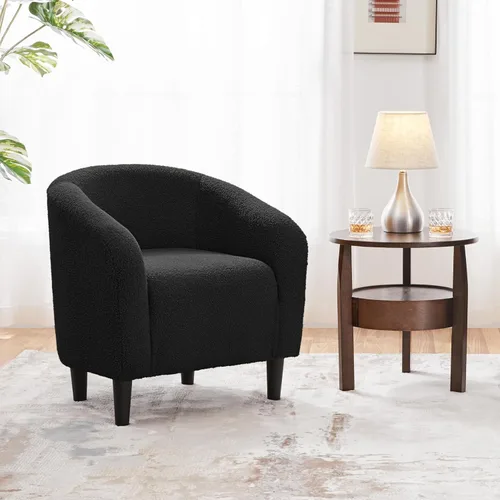 Miniatura 2 de Topeakmart Silla de barril, silla de acento de sherpa suave, silla auxiliar de club, estilo moderno, asiento profundo, sillón de barril para sala
