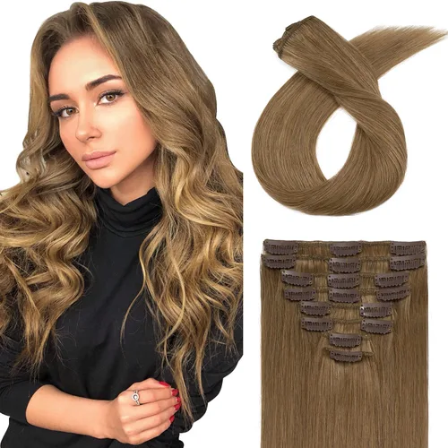 Miniatura 20 de Extensiones de cabello con clip, cabello humano Remy, extensiones de cabello largo lacio de una pieza con 5 clips, con gancho para colgar