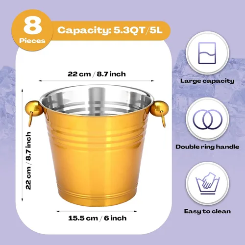 Miniatura 2 de Amyhill Paquete de 8 cubos de hielo de acero inoxidable de 5.3 cuartos / 5 litros con asa, cubos grandes aislados para champán, cubo de cerveza