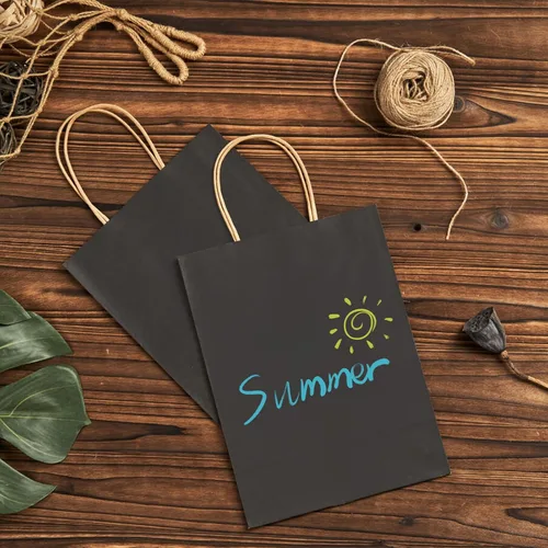 Miniatura 4 de METAPRINT 100 bolsas de regalo de papel de 8 x 4.5 x 10.8 pulgadas, bolsa de papel kraft negro con asas a granel para cumpleaños, bodas, fiestas