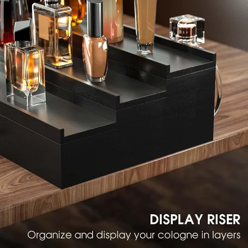 Miniatura 5 de Sephyroth Organizador de colonia para hombre, 3 niveles, estante elevado de exhibición de colonia con cajón, organización de perfumes y elevadores