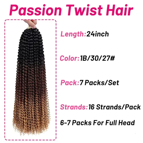 Miniatura 4 de Dorsanee Cabello Passion Twist Ombré de 24 pulgadas, 7 paquetes de Cabello de Ganchillo de Ondas de Agua, Cabello Largo Bohemio Rizado para Trenzar