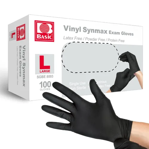 Miniatura 9 de Basic Guantes de examen de vinilo, guantes Safty de 4 mil sin látex y sin polvo, guantes médicos desechables SGBE 8001 Synmax pequeños