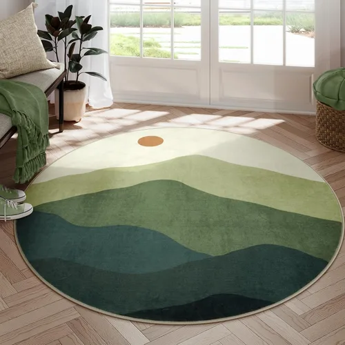 Miniatura 15 de Alfombras abstractas redondas de 5 pies para dormitorio, alfombra circular lavable antideslizante, alfombra de piso suave y colorida de pelo bajo