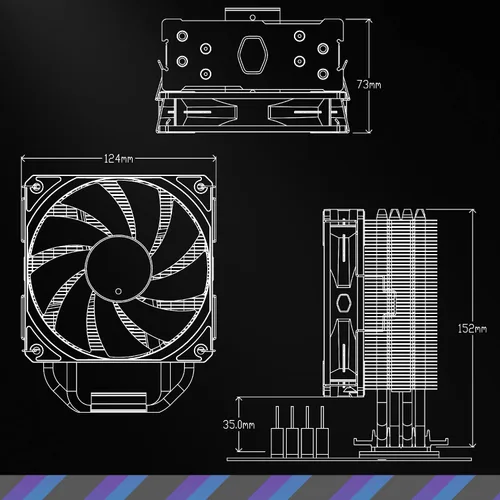 Miniatura 11 de Cooler Master Hyper 212 Spectrum V3 ARGB Enfriador de aire para CPU, ventilador PWM de 120 mm, 4 tubos de calor de cobre, 152 mm de alto, AMD Ryzen