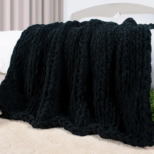Carriediosa Manta de Punto Grueso 50" x 60", 100% Hecha a Mano, Grande con Hilo de Felpilla en Bucle, Mantas Suaves y Esponjosas para Sofá, Cama,