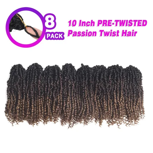 Miniatura 3 de Bileaf Cabello Passion Twist Ombré con Bucles Pre-hechos de 10 Pulgadas, Cabello de Ganchillo Passion Twist para Mujeres, Trenzas de Ganchillo Boho