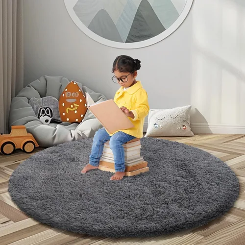 Miniatura 109 de Alfombras circulares súper suaves para niñas, castillo de princesa, tienda de campaña de 5 diámetros, alfombras circulares de área para dormitorio