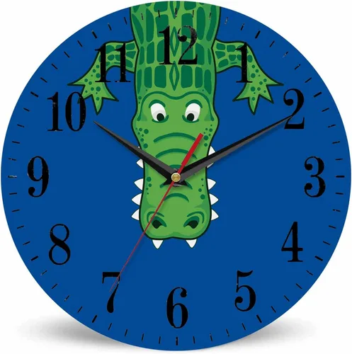 Mxocom Reloj de pared de cocodrilo verde de dibujos animados con dientes, lindo estilo divertido de 10 pulgadas, silencioso, sin tictac, funciona