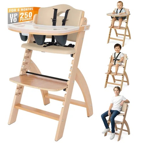 Miniatura 18 de Abiie Beyond Junior - Silla alta de madera con bandeja - Silla alta ajustable y convertible para bebés y niños pequeños - 6 meses a 250 libras