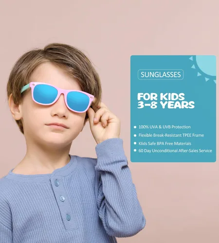 Miniatura 2 de Lentes de sol polarizados para niños y niñas, marco flexible irrompible TPEE con protección UV400 de 3 a 8 años