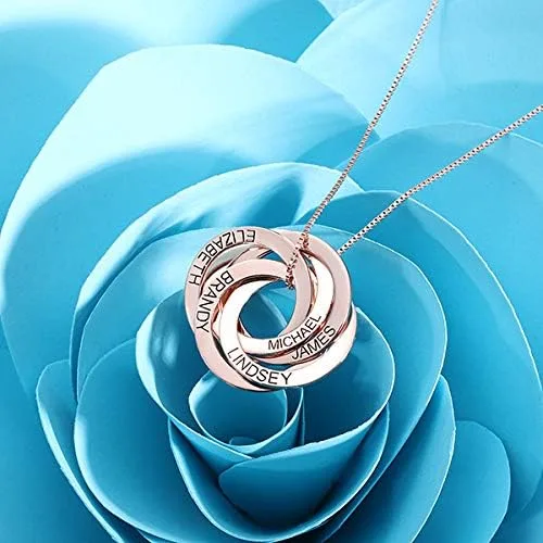 Miniatura 5 de Getname Necklace Collar de anillo ruso grabado personalizado personalizado con nombre de la familia, collar de plata esterlina 925, joyería