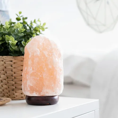 Miniatura 4 de Lámpara de sal del Himalaya de 7 pulgadas con cable de atenuación - Luz nocturna de cristal natural, base de madera clásica auténtica de Pakistán