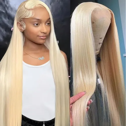 Miniatura 14 de GZX Peluca de cabello humano 613 con encaje frontal transparente HD de 13 x 4 pulgadas, pelucas de cabello humano lacio con encaje frontal, densidad