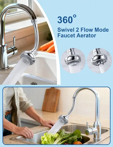 Miniatura 2 de Extensor de grifo de cocina giratorio de 360° en forma de OVNI, accesorio de rociador de grifo de cocina de doble función antisalpicaduras, aireador