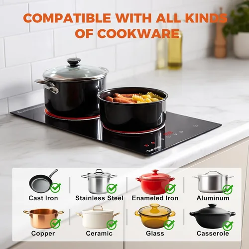 Miniatura 6 de Placa de cocina eléctrica, TOPWISH Placa de cocina eléctrica de 2 quemadores empotrable, 110V enchufable, quemadores de estufa para cocinar, estufa