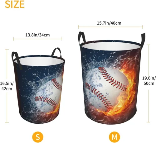 Miniatura 4 de Balón de béisbol deportivo en fuego y agua, cesta redonda para lavandería, cesta de almacenamiento, juguetes, organizador de ropa, contenedor