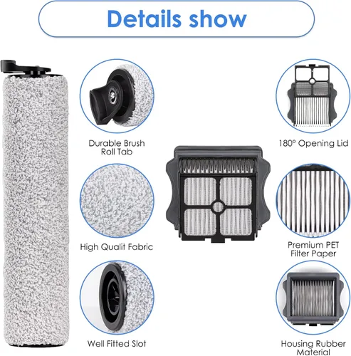 Miniatura 3 de Rodillos de cepillo de repuesto y filtros HEPA compatibles con Tineco Floor One S3/iFloor 3, aspiradora inalámbrica en seco y húmedo, kit