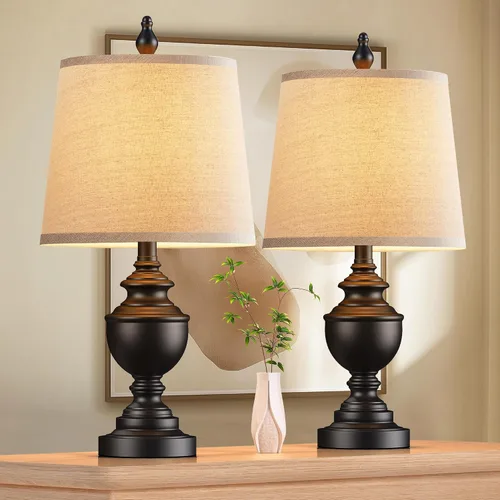 Miniatura 10 de PARTPHONER Juego de 2 lámparas de mesa retro, lámpara de noche para dormitorio, lámparas de mesa rústicas de granja para sala de estar, lámparas